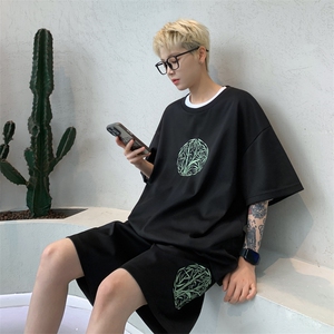 量大优 供视频 菠萝格套装刺绣短袖短裤男大码M-5X TZ27-特P48图片