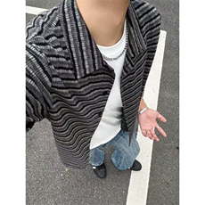 原版面料档口现货~夏季条纹针织宽松肌理感短袖衬衫CT25117批48，男装T恤，星座1004-6