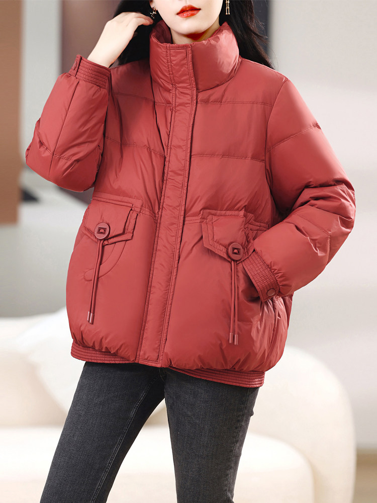 长期有货立领羽绒服短款2024冬季新款宽松加厚白鸭绒外套女,女装羽绒服,璐依舞