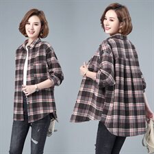格子衬衫女长袖保暖冬2021春秋新款宽松加厚百搭打底衫衬衣多色可选，女装衬衫，伊满意