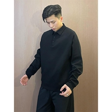 抖音得物高品质二开230克精梳珠地光版纯色宽松长袖T恤翻领POLO衫，男装T恤，电商A486
