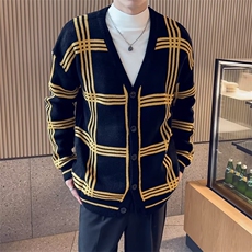 秋冬季新款男士开衫针织衫韩版潮流慵懒风外套宽松格子毛衣MY08，男装针织衫/毛衣，星座1116A-2（原606A-1）