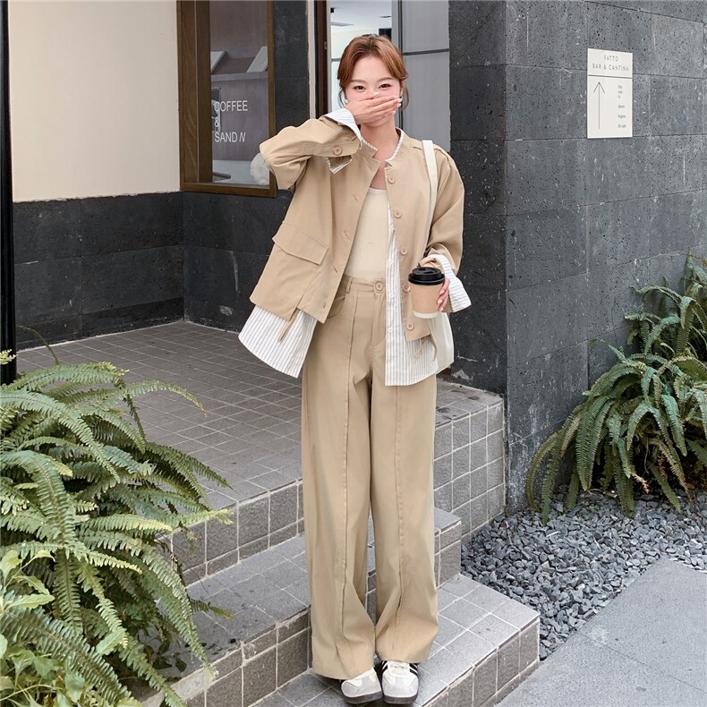 大货卡其色假两件上衣+阔腿裤两件套2C206-L599-P185-K268,女装套装/套裙,2C206