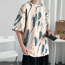 扎染短袖T恤男夏季潮牌ins宽松百搭上衣服半袖五分体恤T310-p20，男装T恤，星座1008-2