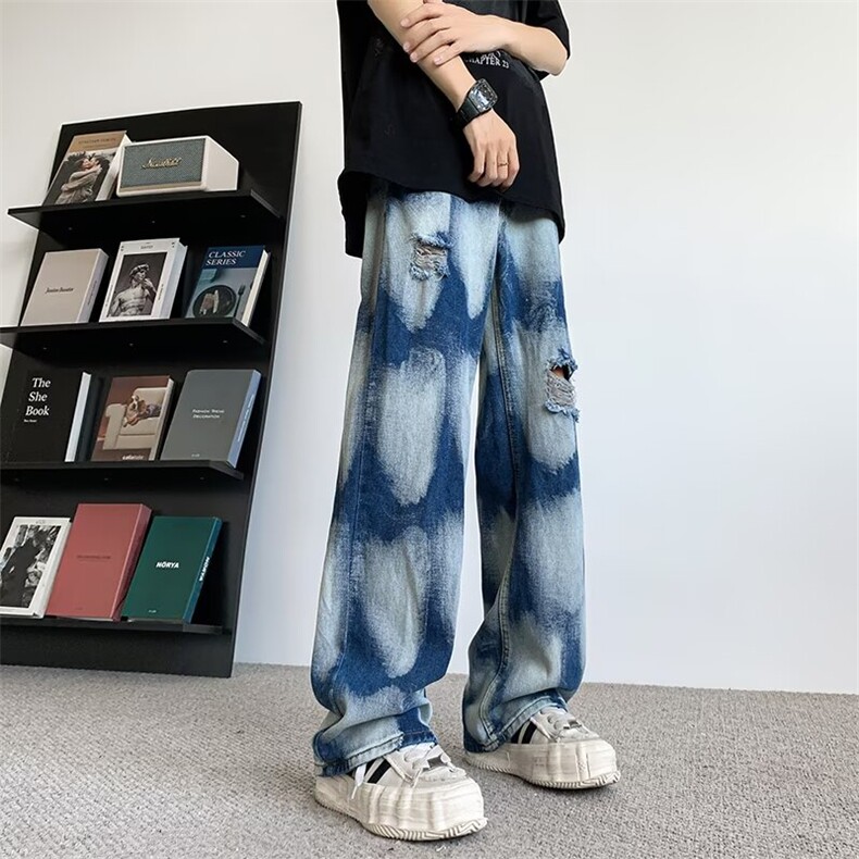 扎染渐变水洗牛仔裤男秋季美式嘻哈小众设计感ins裤子6181/P48,男装牛仔裤,星座506