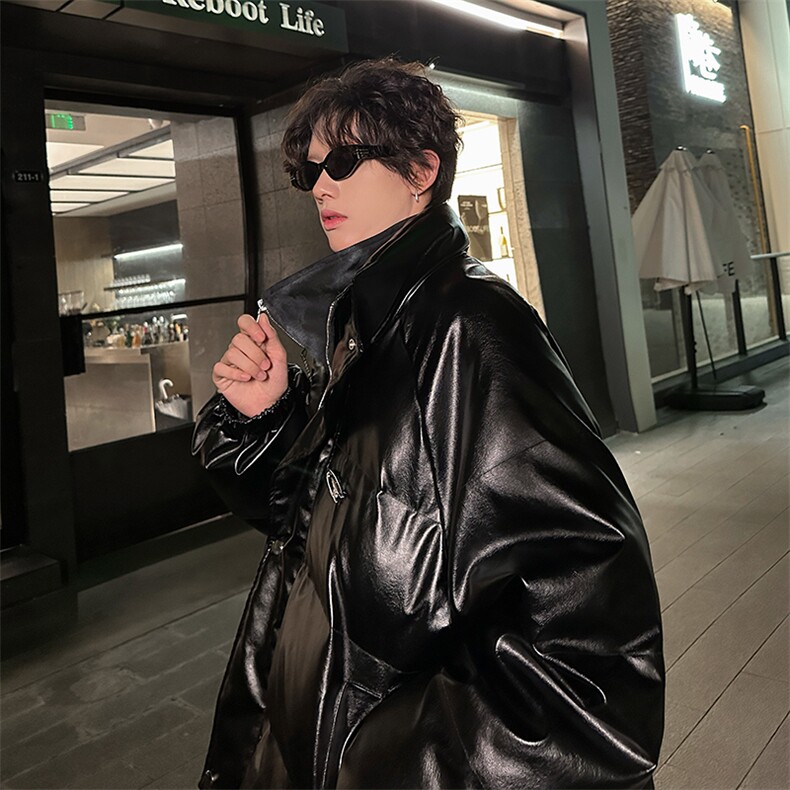 405A美式高街个性金属设计假两件pu皮棉服MY24925-P155控188,男装棉衣,星座405A