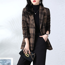 呢料秋冬季时尚简约大方气质优雅收腰显瘦休闲修身百搭潮流外套，女装毛呢外套，然然