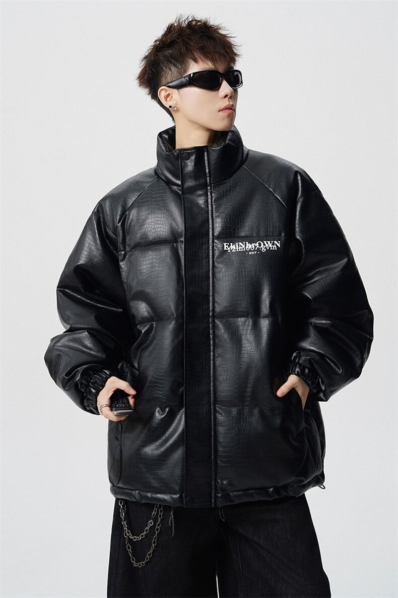 鳄鱼纹印花设计大码M-5XL手塞棉夹克PU皮棉服外套男8507P120控158,男装夹克,星座227-7