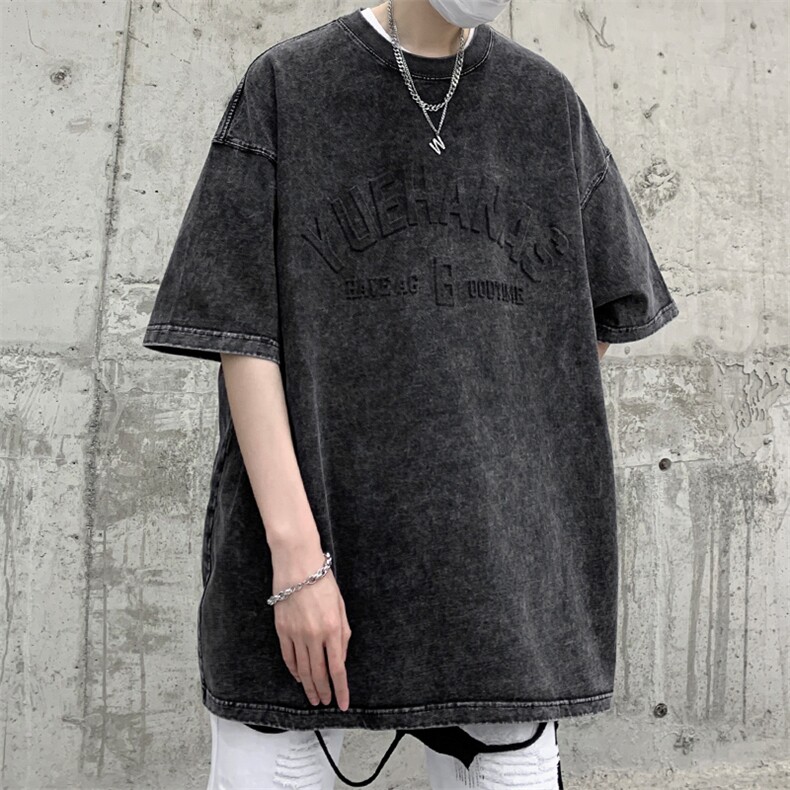 抖音供货、210克现货水洗钢印立体印花短袖T恤D223A-ST2309-P40,男装T恤,电商019-1