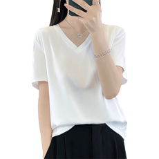 缎面短袖上衣女夏2024新款潮宽松时尚气质纯色衬衫，女装衬衫，绒宛羊绒