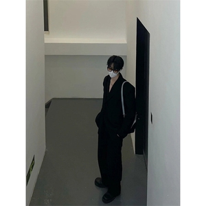 原版~戗驳领西装外套垫肩休闲宽松挺阔黑色男女西服夹克X892-P105图片