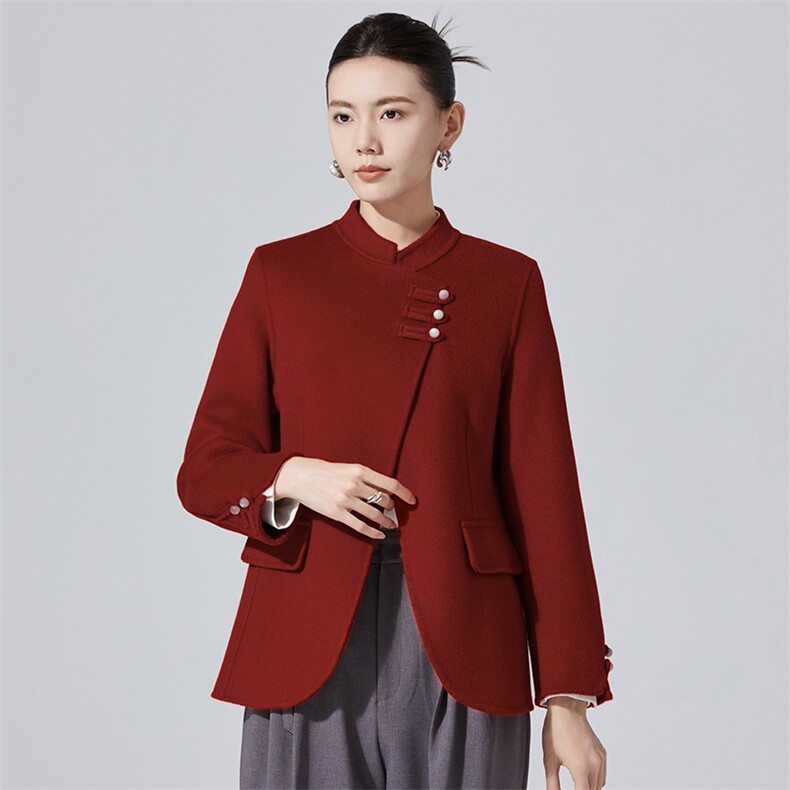 2024年冬季新款时尚气质百搭简约中式羊毛大衣,女装毛呢外套,高哲羊绒