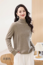 秋冬季羊绒休闲简约时尚百搭半高领横条纹羊绒衫，女装羊绒衫，纳驰羊绒
