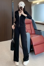 女秋时尚修身显瘦连帽开衫长袖阔腿裤套装，女装套装/套裙，江南