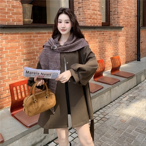 针织披肩系带收腰风衣女中长款2025秋季灯笼袖时尚洋气显瘦大衣女图片