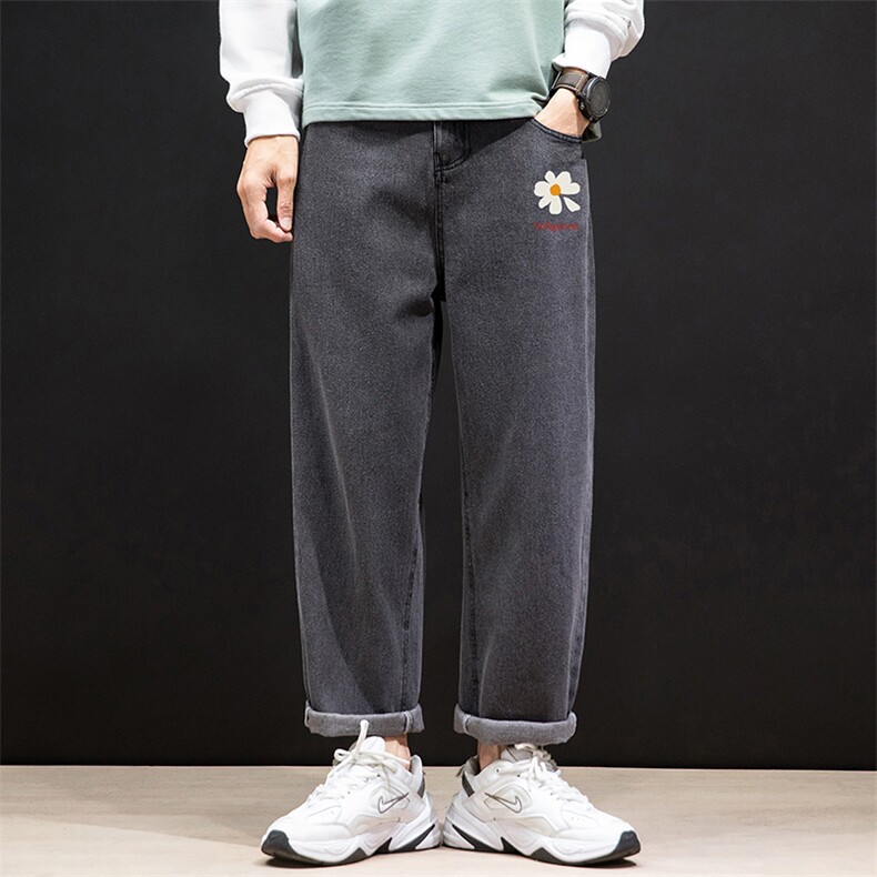 NK46059-P45加绒-P55百搭牛仔裤男士宽松九分裤男直筒裤子男,男装牛仔裤,电商A040A