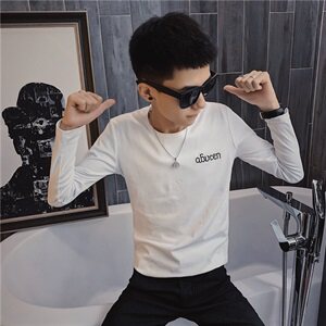 3秋季长袖修身T恤仙鹤刺绣社会小伙韩版潮男打底衫C301B-CT15图片