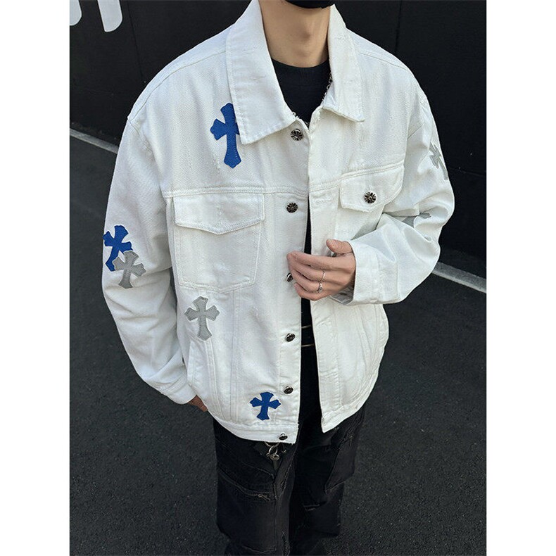 2025新款高街牛仔外套潮牌十字架刺绣美式复古夹克上衣JK1186-P98,男装夹克,星座1103-3