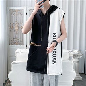 7XL~M 260斤可穿2023夏季薄款连帽无袖t恤背心加肥加大码背心坎肩图片