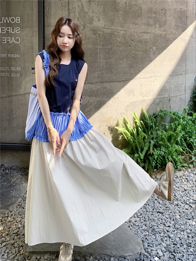 设计感撞色拼接无袖背心连衣裙女夏2025新款减龄气质遮肉显瘦长裙,女装连衣裙,蝶眷