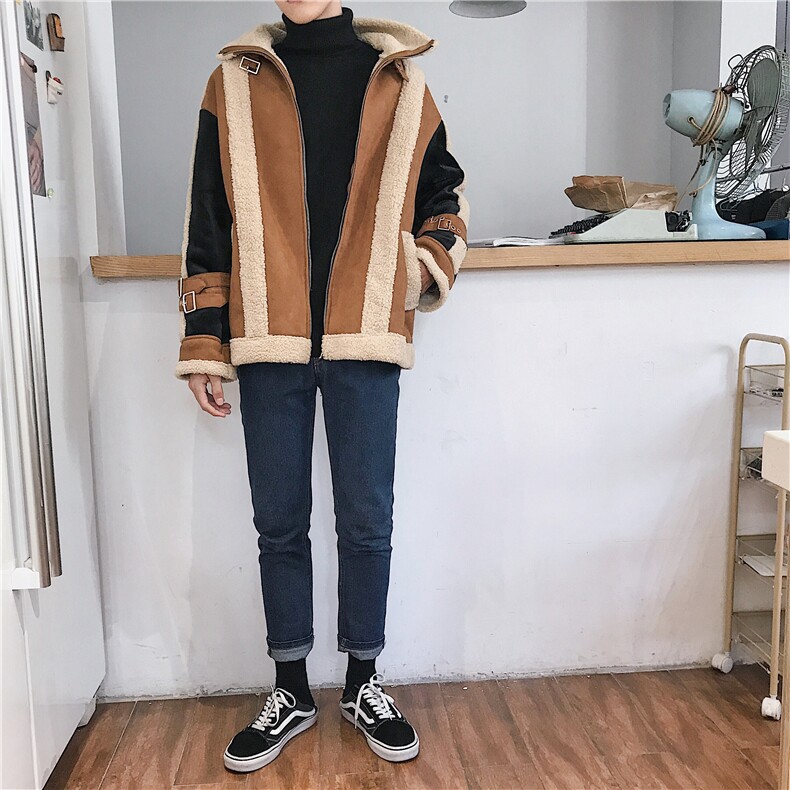 19秋冬休闲短款宽松上衣复古机车夹克仿皮毛一体外套mj230-p165,男装棉衣,电商B288