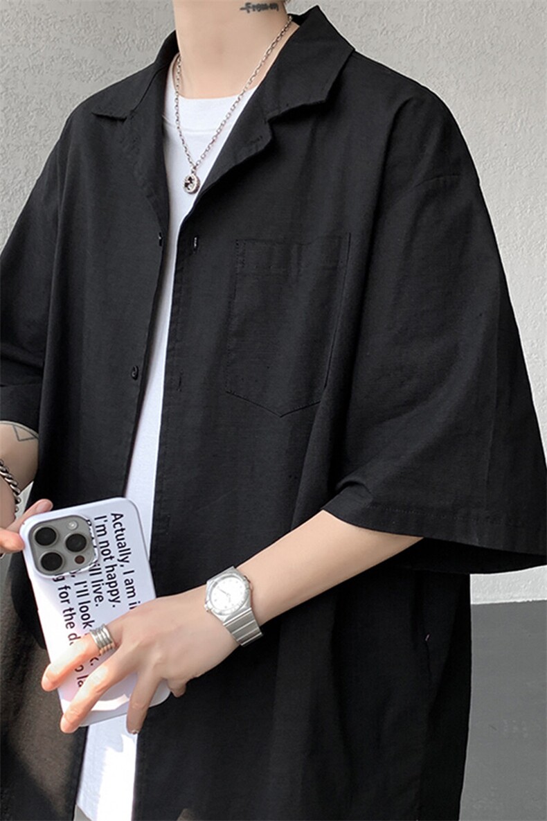 8XL-M亚麻短袖衬衫男夏薄款宽松休闲百搭大码半袖衬衣DC28002P50,男装衬衫,电商B312