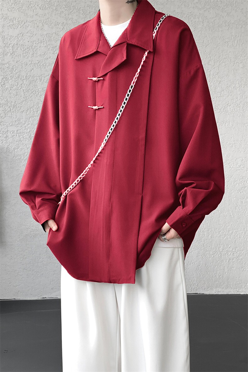 8XL-M风新中式黑色翻领长袖衬衫男秋季休闲衬衣痞帅CS537P58,男装衬衫,电商D206-1