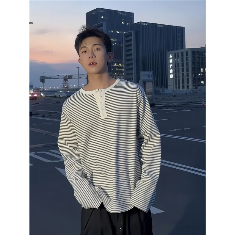 亨利领长袖T恤男女秋季新款白色休闲复古cleanfit打底衫TXK52图片