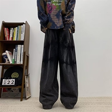 复古牛仔裤男潮牌阔腿裤宽松直筒裤美式高街百搭休闲长裤裤子，男装牛仔裤，星座716-2