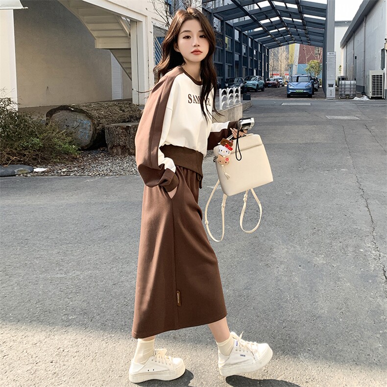 时尚女2024春季新款盐系穿搭御姐卫衣轻熟风半身裙,女装运动套装,慧峰