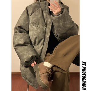 中性PU皮复古做旧设计钢印棉衣男女MY77096P130控198抖控228图片