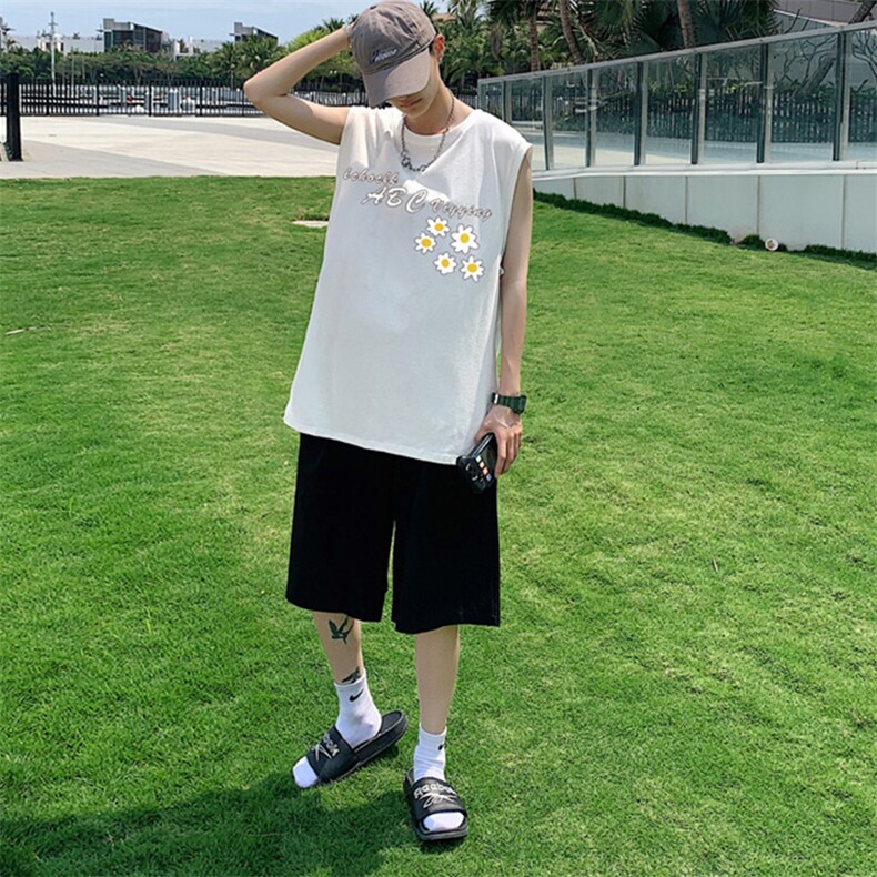 ！港风2023夏季无袖背心男加肥加大码宽松短袖T恤男BX263-P20,男装背心/马甲,电商B371