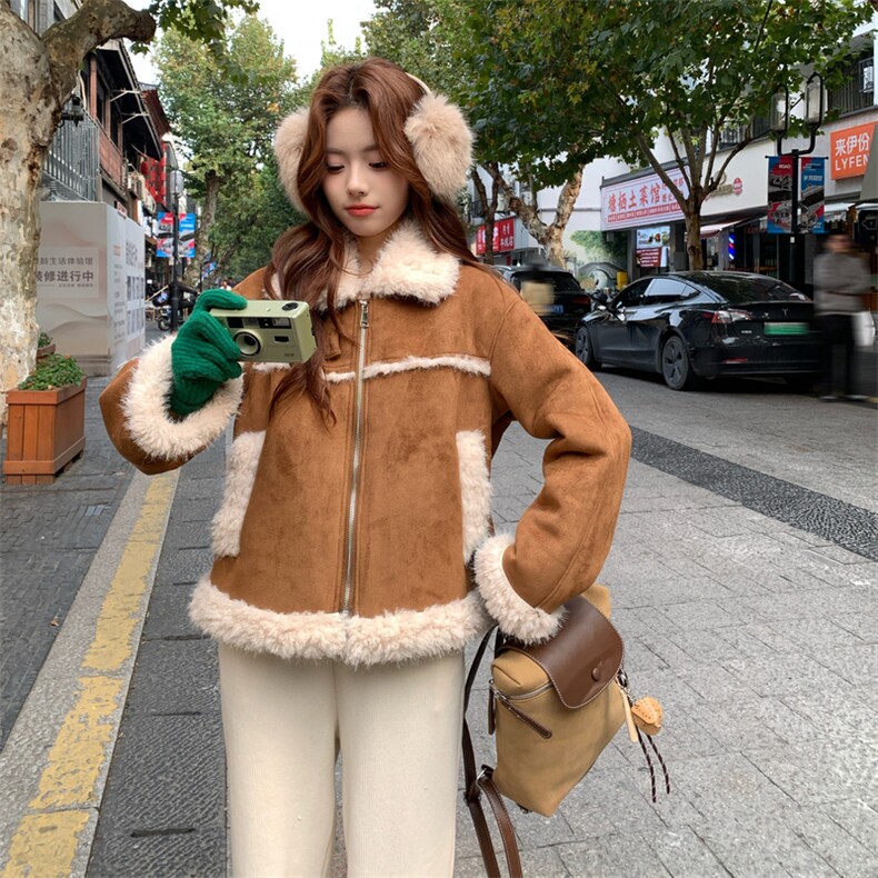 高级感甜美鹿皮绒羊羔毛加厚外套2B138-811-P220K330,女装短外套,2B138