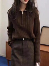 2025年秋季宽松型通勤长袖单件时尚百搭通勤简约秋冬套头，女装针织衫/毛衣，锦瑟羊绒