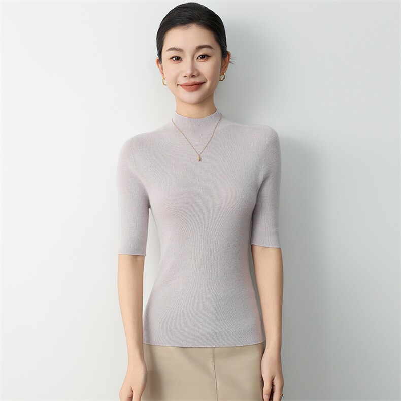 高品质羊毛半高领简约内搭休闲T恤短袖舒适保暖，女装T恤，挚尚羊绒