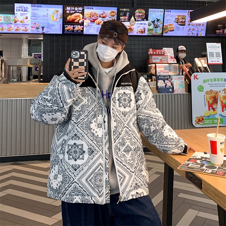 22冬季潮牌拼接色刺绣男女款宽松外套白鸭绒羽绒服男士外套腰果花,男装羽绒服,星座301D-4(原星座1004-4）