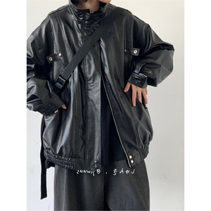复古机车服皮衣美式多口袋夹克飞行员立领pu皮外套Y1021-P75网图图片
