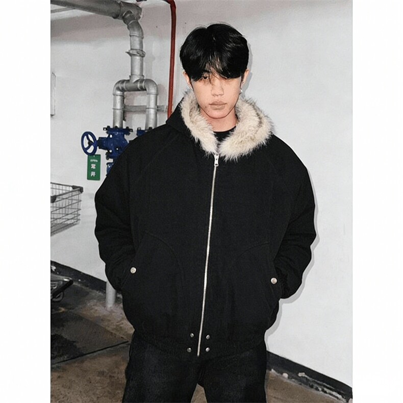 现货高品质美式高街冬季重磅硬挺短款座山雕毛领棉衣男女加厚外套，男装棉衣，电商A486