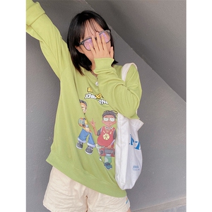 港风模特情侣款卡通动漫印花卫衣长袖T恤女上衣  WY313 P35限48图片