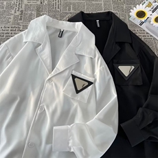 小众设计感垫肩衬衫男士痞帅韩版古巴领休闲白衬衣潮春秋C806-P40，男装衬衫，星座1109-3