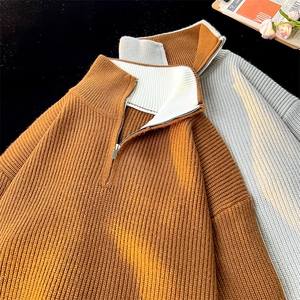8XL-M立领半拉链毛衣男大码慵懒风宽松日系针织衫外套MY19002P78图片