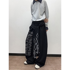 美式复古小众字母火焰飘带休闲卫裤街头设计感宽松休闲直筒阔腿裤，男装休闲裤，星座410-6（原星座1304-1）