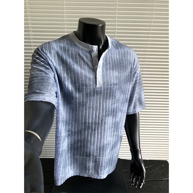 oversize宽松松弛感T恤垂坠感竖坑条休闲复古短袖HY925TP35控58，男装T恤，电商A102B