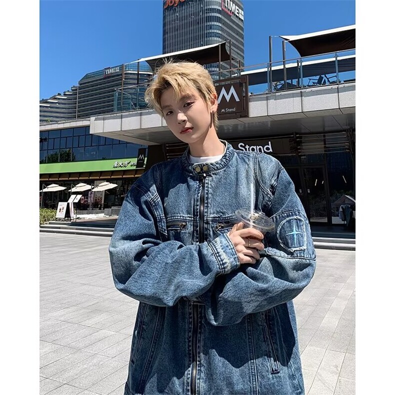春季水洗立领牛仔外套男士潮流春秋百搭宽松夹克上衣N1232/P75,男装工装外套,星座506