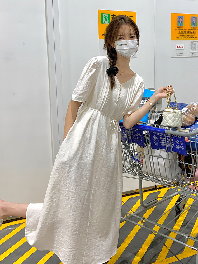 新款法式白色V领连衣裙【现货】5089-115-168,女装连衣裙,浙宝192（原082）