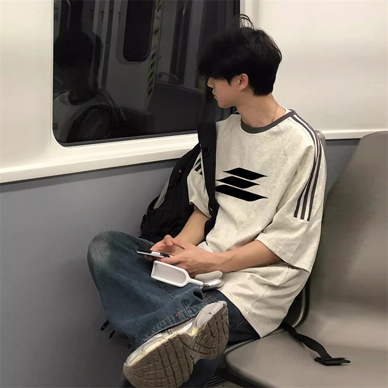 夏季美式高街重磅纯棉三条杠织带撞色男女短袖T恤ZD327-特P30,男装T恤,电商A486