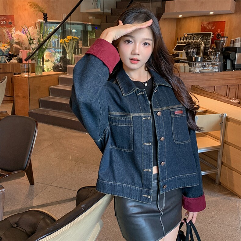 现货可推2024新款秋装港风复古简约宽松休闲气质水洗牛仔外套女,商品下架区,网红馆