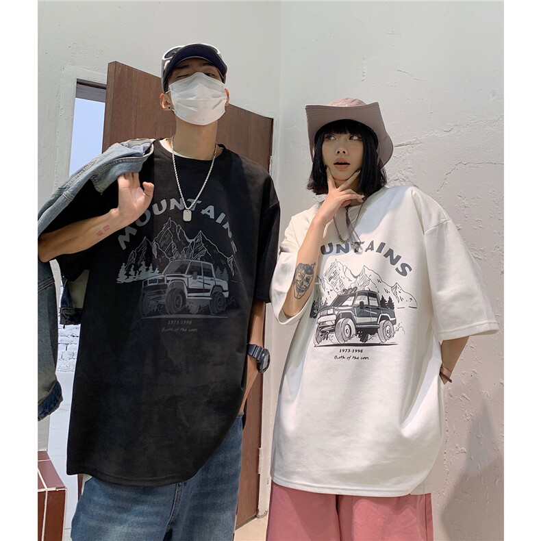 情侣装夏季新款美式复古麂皮绒机车印花圆领宽松半袖T恤D297P38,男装T恤,电商A335-1（原A458）