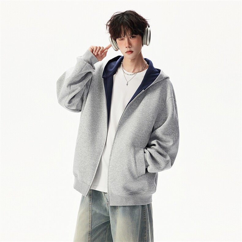 重磅高品质硬挺boxy26春装美式高街结构撞色拼接连帽卫衣开衫外套,女装短外套,电商A486