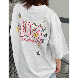 全幅蜜蜂花卉刺绣短袖T恤男女美式潮牌夏季宽松凉感休闲半袖上衣图片